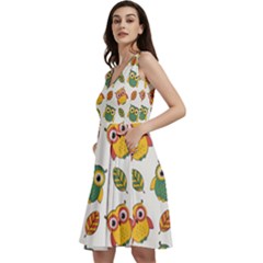 Background-with-owls-leaves-pattern Sleeveless V-neck Skater Dress With Pockets by Simbadda