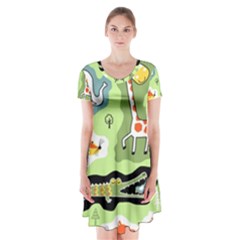 Seamless-pattern-with-wildlife-animals-cartoon Short Sleeve V-neck Flare Dress by Simbadda