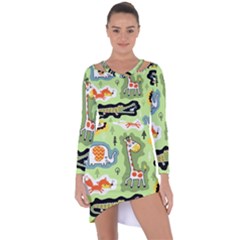 Seamless-pattern-with-wildlife-animals-cartoon Asymmetric Cut-out Shift Dress by Simbadda