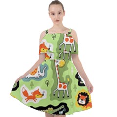 Seamless-pattern-with-wildlife-animals-cartoon Cut Out Shoulders Chiffon Dress by Simbadda