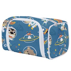 Seamless-pattern-funny-astronaut-outer-space-transportation Toiletries Pouch by Simbadda