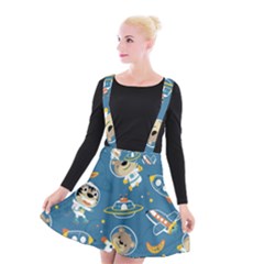 Seamless-pattern-funny-astronaut-outer-space-transportation Suspender Skater Skirt by Simbadda