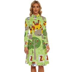 Funny Animals Cartoon Long Sleeve Shirt Collar A-line Dress by Simbadda