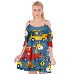 Seamless Pattern Vehicles Cartoon With Funny Drivers Cutout Spaghetti Strap Chiffon Dress by Simbadda