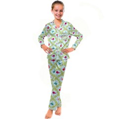 Birds Pattern Background Kids  Satin Long Sleeve Pajamas Set by Simbadda