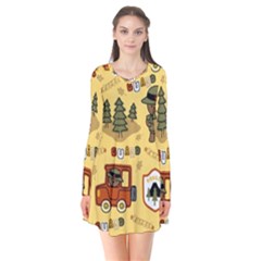 Seamless Pattern Funny Ranger Cartoon Long Sleeve V-neck Flare Dress by Simbadda