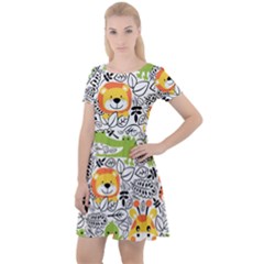 Seamless Pattern With Wildlife Cartoon Cap Sleeve Velour Dress  by Simbadda