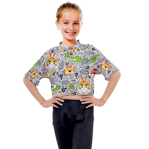 Seamless Pattern With Wildlife Cartoon Kids Mock Neck Tee by Simbadda