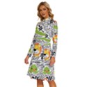 Seamless Pattern With Wildlife Cartoon Long Sleeve Shirt Collar A-Line Dress View2