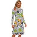 Seamless Pattern With Wildlife Cartoon Long Sleeve Shirt Collar A-Line Dress View3