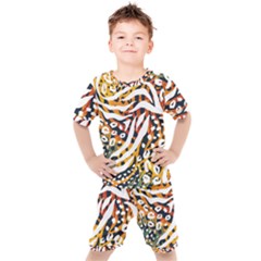 Abstract Geometric Seamless Pattern With Animal Print Kids  Tee And Shorts Set by Simbadda