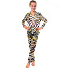 Abstract Geometric Seamless Pattern With Animal Print Kids  Satin Long Sleeve Pajamas Set by Simbadda