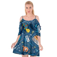 Seamless Pattern Vector Submarine With Sea Animals Cartoon Cutout Spaghetti Strap Chiffon Dress by Simbadda