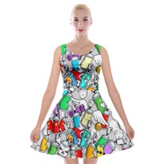 Graffiti Characters Seamless Pattern Velvet Skater Dress by Simbadda