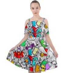 Graffiti Characters Seamless Pattern Cut Out Shoulders Chiffon Dress by Simbadda