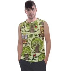 Seamless Pattern With Trees Owls Men s Regular Tank Top by Simbadda