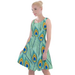 Lovely Peacock Feather Pattern With Flat Design Knee Length Skater Dress by Simbadda