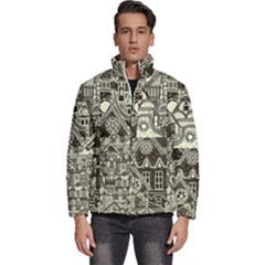 Four Hand Drawn City Patterns Men s Puffer Bubble Jacket Coat by Simbadda