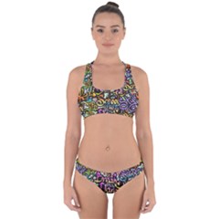 Graffiti Word Seamless Pattern Cross Back Hipster Bikini Set by Simbadda