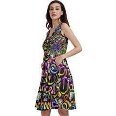 Graffiti Word Seamless Pattern Sleeveless V-neck Skater Dress With Pockets by Simbadda