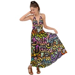 Graffiti Word Seamless Pattern Backless Maxi Beach Dress by Simbadda