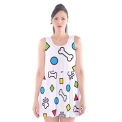 Dog Paw Seamless Pattern Foot Print Bone Scoop Neck Skater Dress by Simbadda