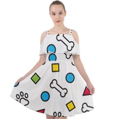 Dog Paw Seamless Pattern Foot Print Bone Cut Out Shoulders Chiffon Dress by Simbadda