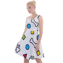 Dog Paw Seamless Pattern Foot Print Bone Knee Length Skater Dress by Simbadda