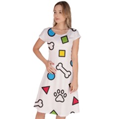 Dog Paw Seamless Pattern Foot Print Bone Classic Short Sleeve Dress by Simbadda