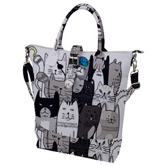 Cute Cat Hand Drawn Cartoon Style Buckle Top Tote Bag by Simbadda