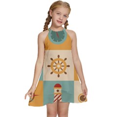 Nautical Elements Collection Kids  Halter Collar Waist Tie Chiffon Dress by Simbadda