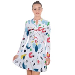 Vector Set Isolates With Cute Bird Scandinavian Style Long Sleeve Panel Dress by Simbadda