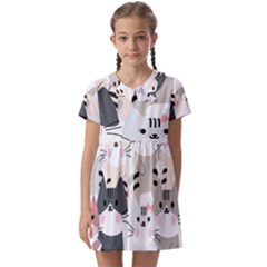 Cute Cat Couple Seamless Pattern Cartoon Kids  Asymmetric Collar Dress by Simbadda