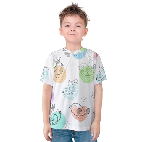 Cartoon-bird-cute-doodle-bird Kids  Cotton Tee by Simbadda