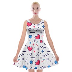 Hearts-seamless-pattern-memphis-style Velvet Skater Dress by Simbadda