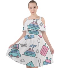 Transportation Seamless Pattern Cut Out Shoulders Chiffon Dress by Simbadda