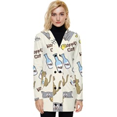 Happy-cats-pattern-background Button Up Hooded Coat  by Simbadda