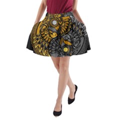 Yin-yang-owl-doodle-ornament-illustration A-line Pocket Skirt by Simbadda