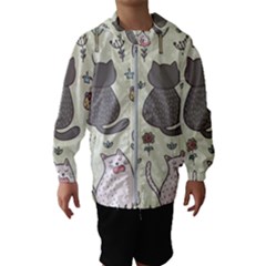 Funny Cartoon Cat Seamless Pattern Kids  Hooded Windbreaker by Simbadda