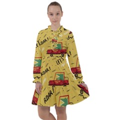 Childish-seamless-pattern-with-dino-driver All Frills Chiffon Dress by Simbadda