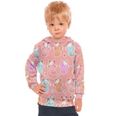 Cute-kawaii-kittens-seamless-pattern Kids  Hooded Pullover by Simbadda