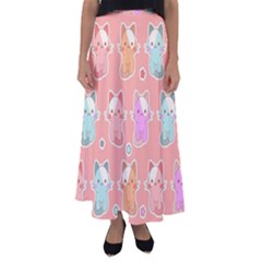 Cute-kawaii-kittens-seamless-pattern Flared Maxi Skirt by Simbadda