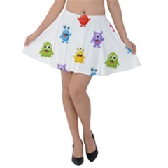 Seamless-pattern-cute-funny-monster-cartoon-isolated-white-background Velvet Skater Skirt by Simbadda