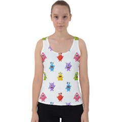 Seamless-pattern-cute-funny-monster-cartoon-isolated-white-background Velvet Tank Top by Simbadda