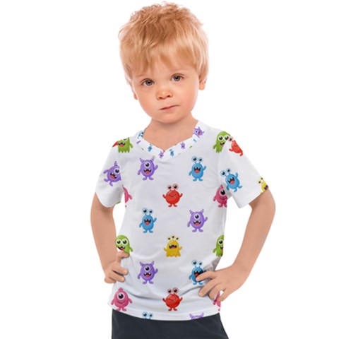 Seamless-pattern-cute-funny-monster-cartoon-isolated-white-background Kids  Sports Tee by Simbadda