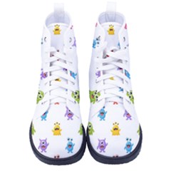 Seamless-pattern-cute-funny-monster-cartoon-isolated-white-background Men s High-top Canvas Sneakers by Simbadda