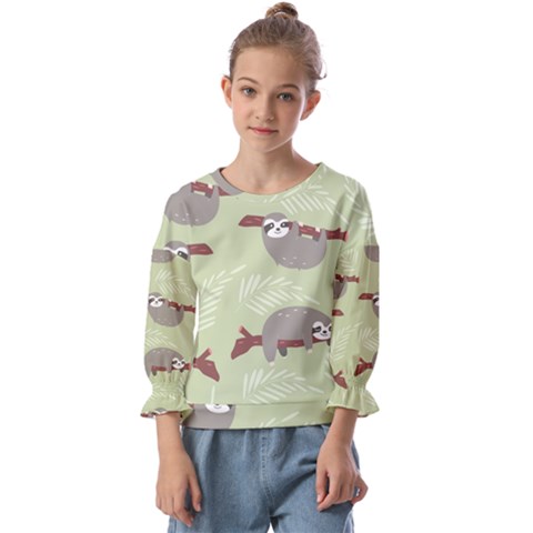 Sloths-pattern-design Kids  Cuff Sleeve Top by Simbadda