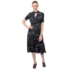 Mathematical-seamless-pattern-with-geometric-shapes-formulas Keyhole Neckline Chiffon Dress by Simbadda