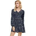 Mathematical-seamless-pattern-with-geometric-shapes-formulas Tiered Long Sleeve Mini Dress View1