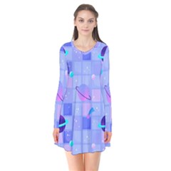 Seamless-pattern-pastel-galaxy-future Long Sleeve V-neck Flare Dress by Simbadda